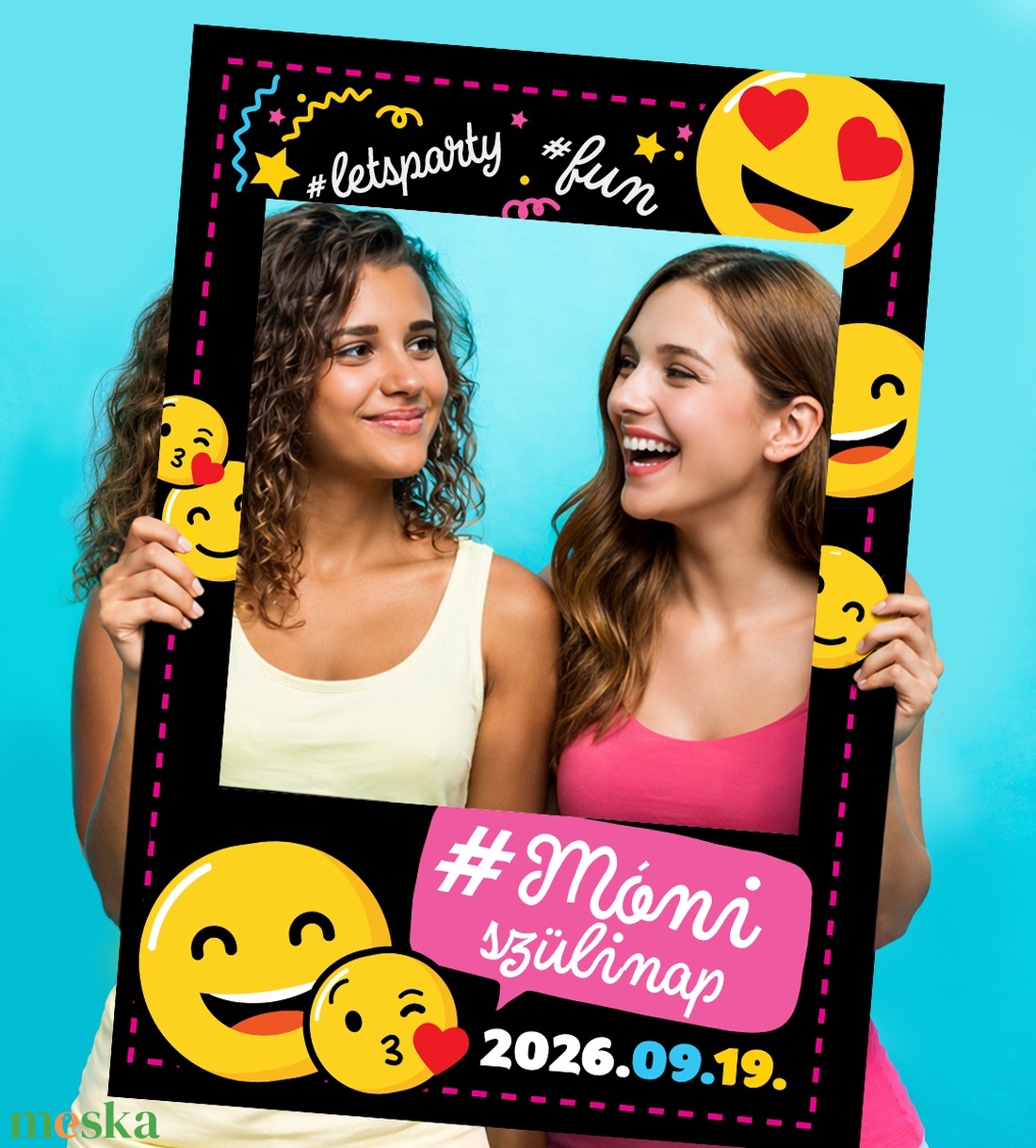 Szelfikeret emoji mintával - nagyméretű fotókeret grafika bulira, 70�100 cm, nyomdakész fájl  - művészet - grafika & illusztráció - digitális - Meska.hu