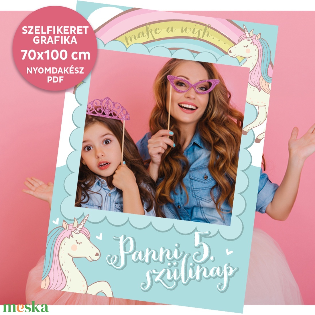 Szelfikeret unikornissal - nagyméretű fotókeret grafika bulira, 70�100 cm, nyomdakész fájl  - művészet - grafika & illusztráció - digitális - Meska.hu