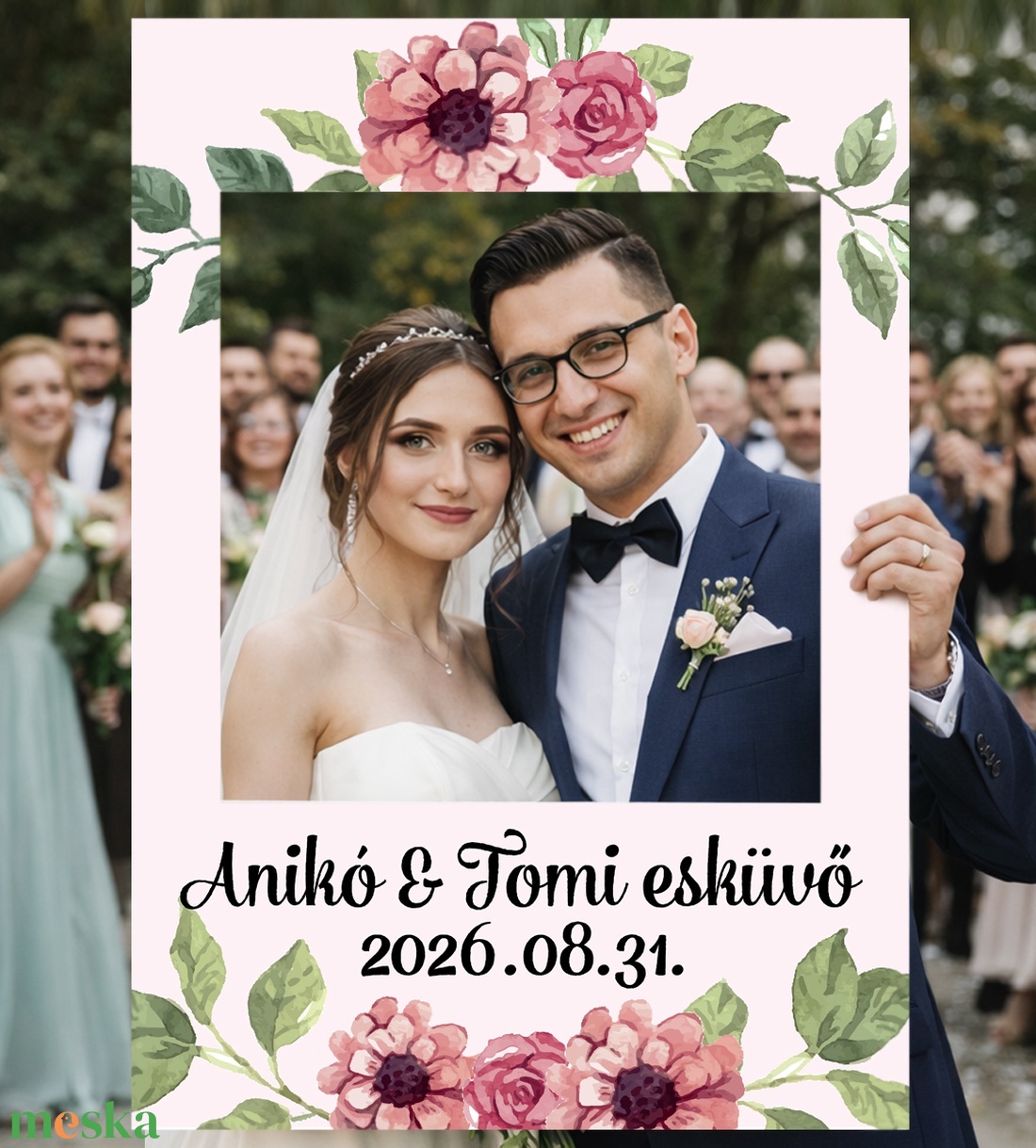 Szelfikeret grafika esküvőre, virágos mintával, 70�100 cm, nyomdakész fájl  - művészet - grafika & illusztráció - digitális - Meska.hu