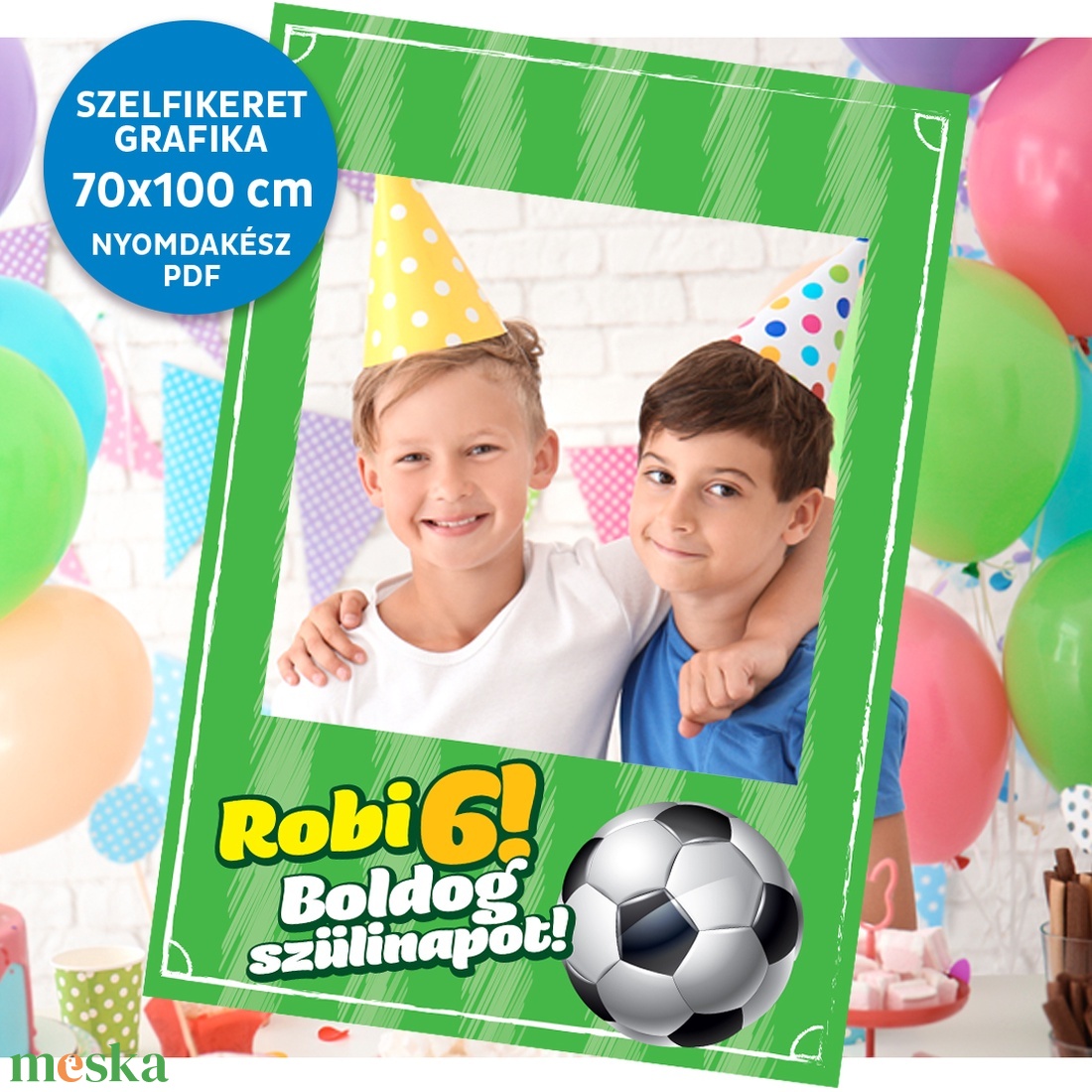 Szelfikeret grafika szülinapra, focis mintával, nyomdakész fájl - művészet - grafika & illusztráció - digitális - Meska.hu