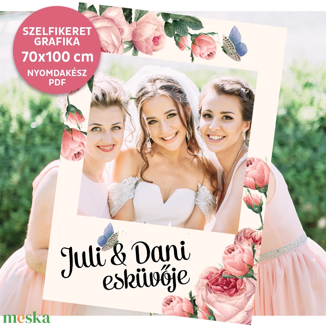 Szelfikeret grafika esküvőre, rózsamintával, nyomdakész fájl  - művészet - grafika & illusztráció - digitális - Meska.hu