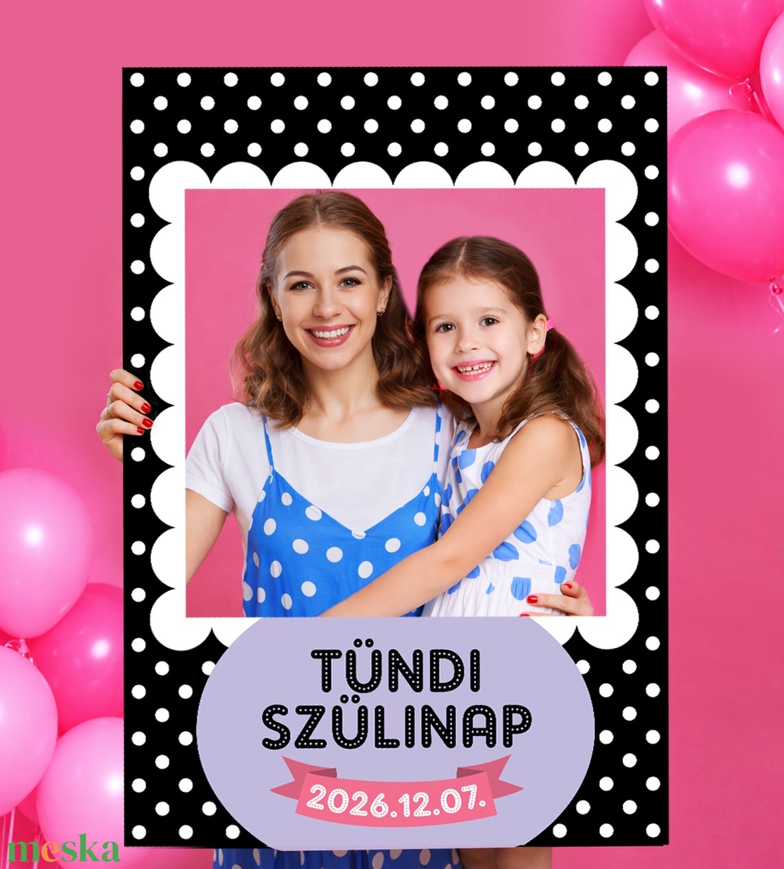 Szelfikeret grafika szülinapra, pöttyös mintával, nyomdakész fájl - művészet - grafika & illusztráció - digitális - Meska.hu