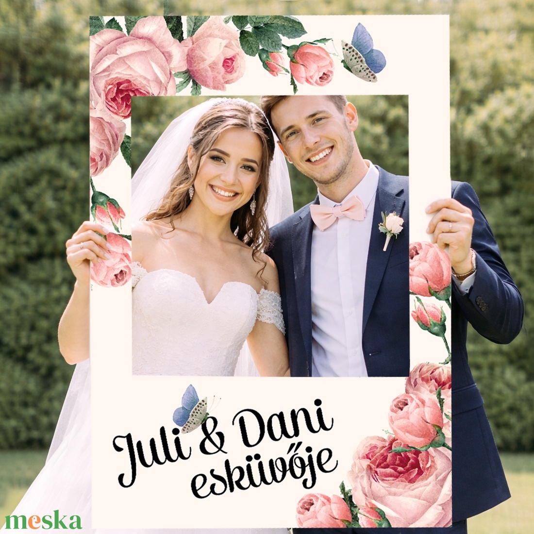 Szelfikeret grafika esküvőre, rózsamintával, nyomdakész fájl  - művészet - grafika & illusztráció - digitális - Meska.hu