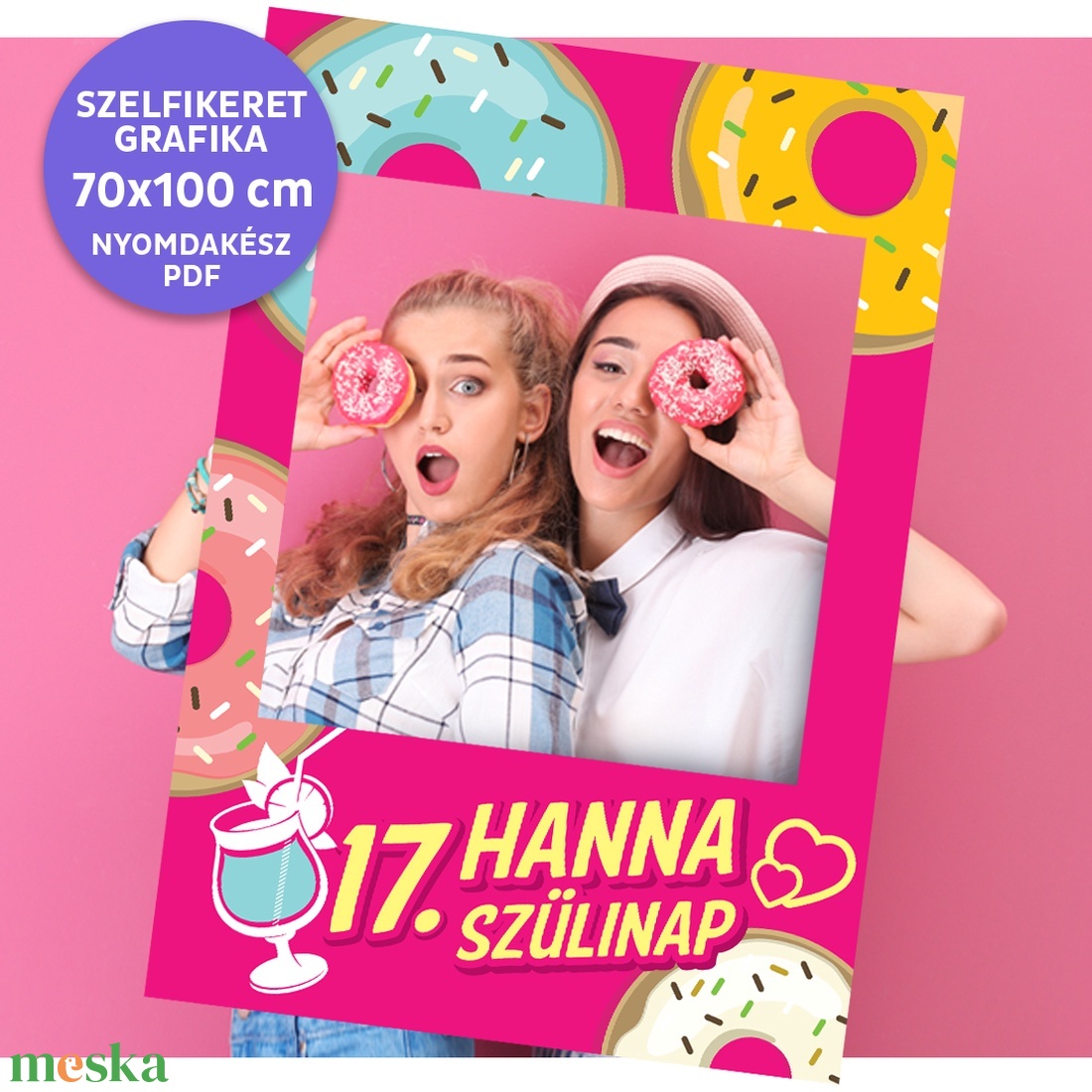 Szelfikeret grafika bulira, fánk mintával, nyomdakész fájl  - művészet - grafika & illusztráció - digitális - Meska.hu