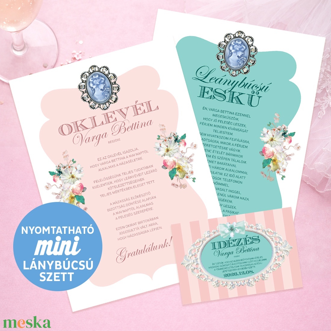 Mini Lánybúcsú Szett romantikus vintage stílusban - művészet - grafika & illusztráció - digitális - Meska.hu