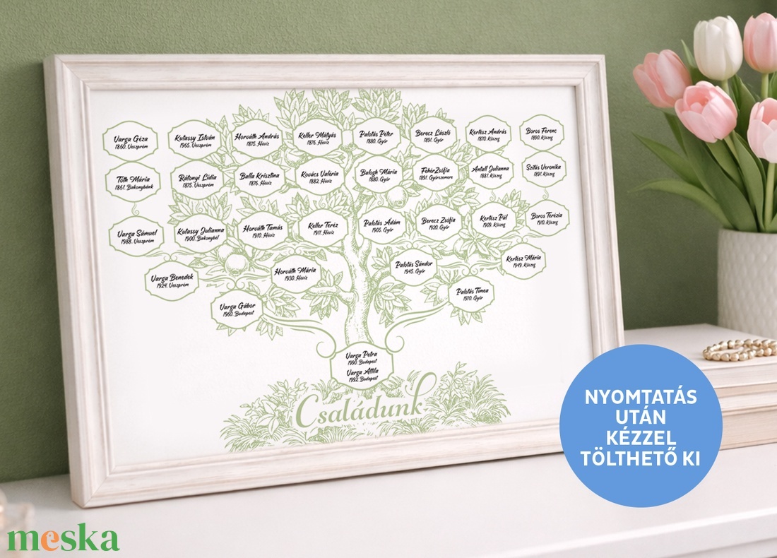 Nyomtatható DIY családfa sablon, 5 generációs, A3 méretben - művészet - grafika & illusztráció - digitális - Meska.hu