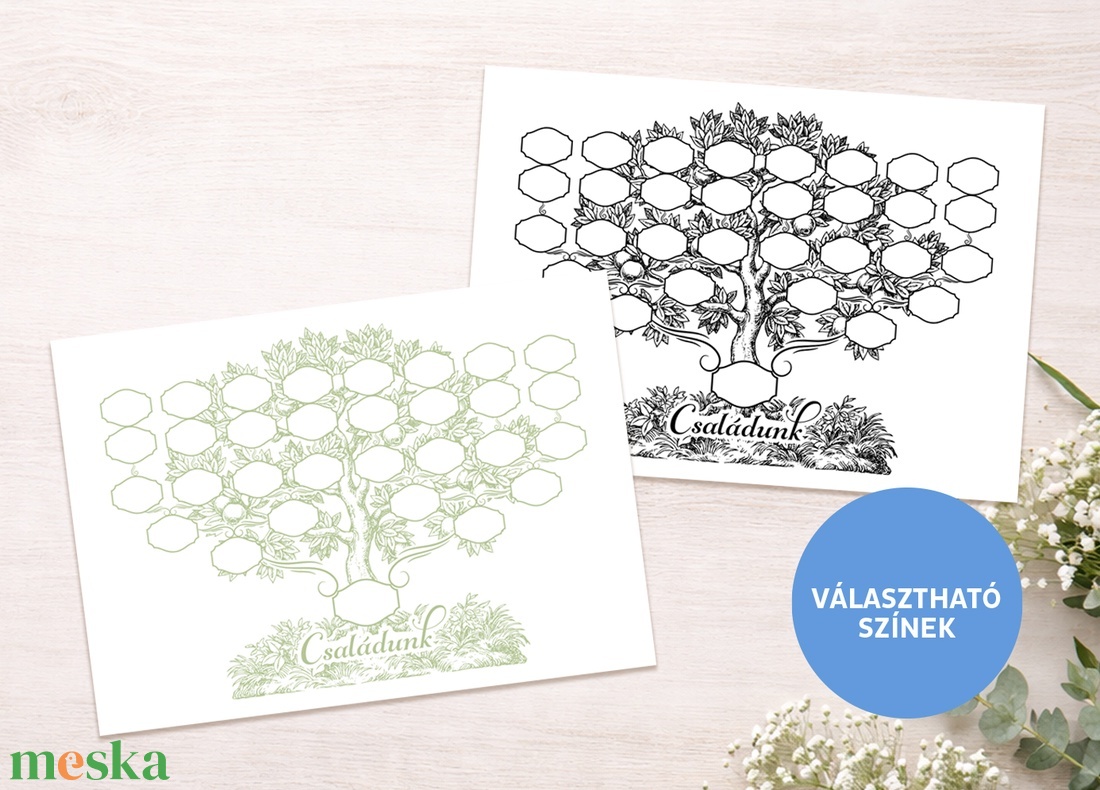 Nyomtatható DIY családfa sablon, 5 generációs, A3 méretben - művészet - grafika & illusztráció - digitális - Meska.hu
