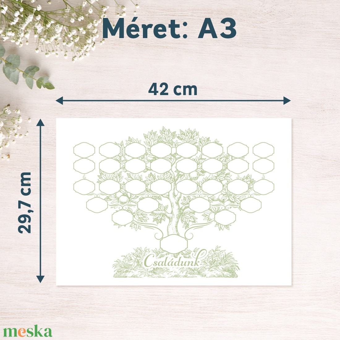 Nyomtatható DIY családfa sablon, 5 generációs, A3 méretben - művészet - grafika & illusztráció - digitális - Meska.hu