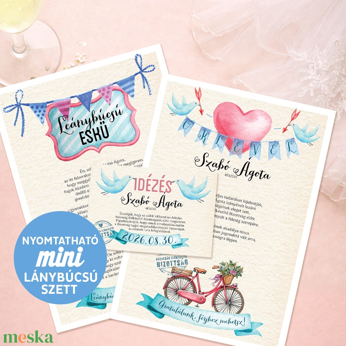 Mini Lánybúcsú Szett - oklevél, idézés, eskü - művészet - grafika & illusztráció - digitális - Meska.hu