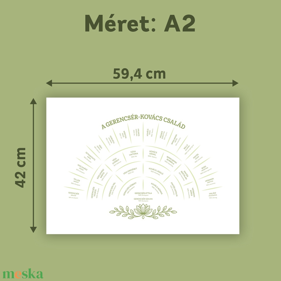 Személyre szabható 5 generációs családfa, letisztult legyeződiagram formában, A2-es méretben - művészet - grafika & illusztráció - digitális - Meska.hu
