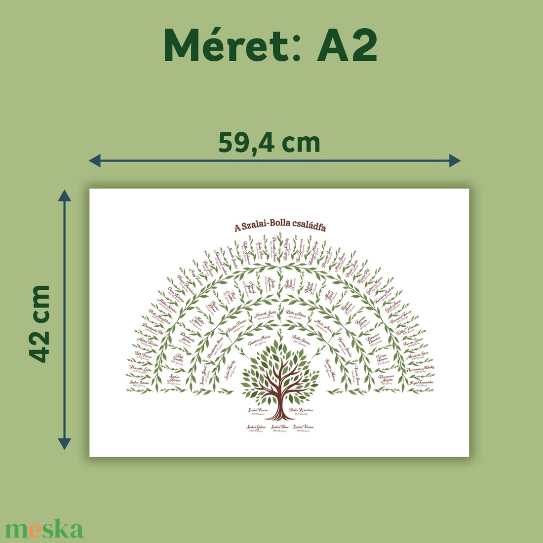 Klasszikus 6 generációs családfa, személyre szabható, legyeződiagram formában, A2-es méretben - művészet - grafika & illusztráció - digitális - Meska.hu
