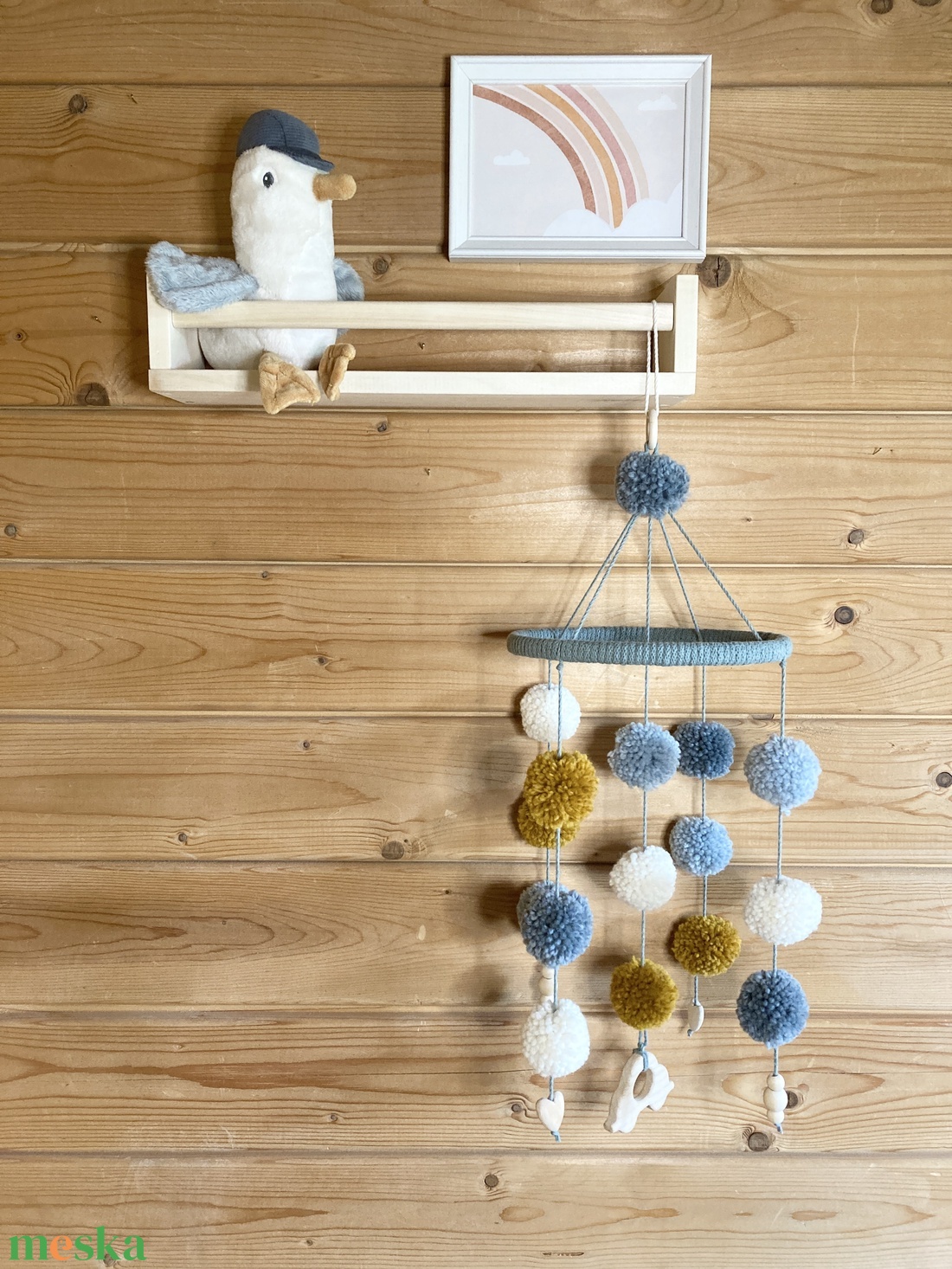 Pompom kiságyforgó, pompon körforgó - 100%-ban természetes anyagból  - otthon & életmód - babaszoba, gyerekszoba - babaszoba dekoráció - Meska.hu