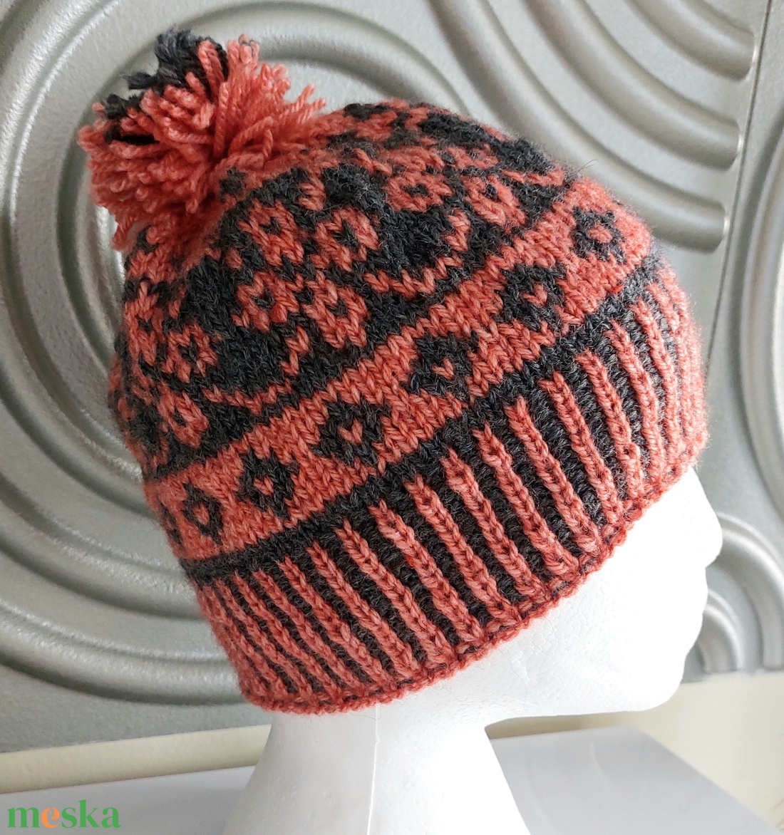Kézzel kötött norvég mintás sapka  - ruha & divat - sál, sapka, kendő - sapka - Meska.hu
