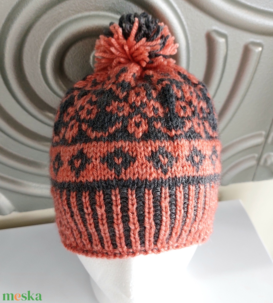 Kézzel kötött norvég mintás sapka  - ruha & divat - sál, sapka, kendő - sapka - Meska.hu