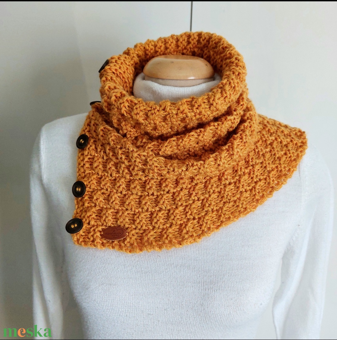 Mustár kötött nyakmelegítő  - ruha & divat - sál, sapka, kendő - sál - Meska.hu