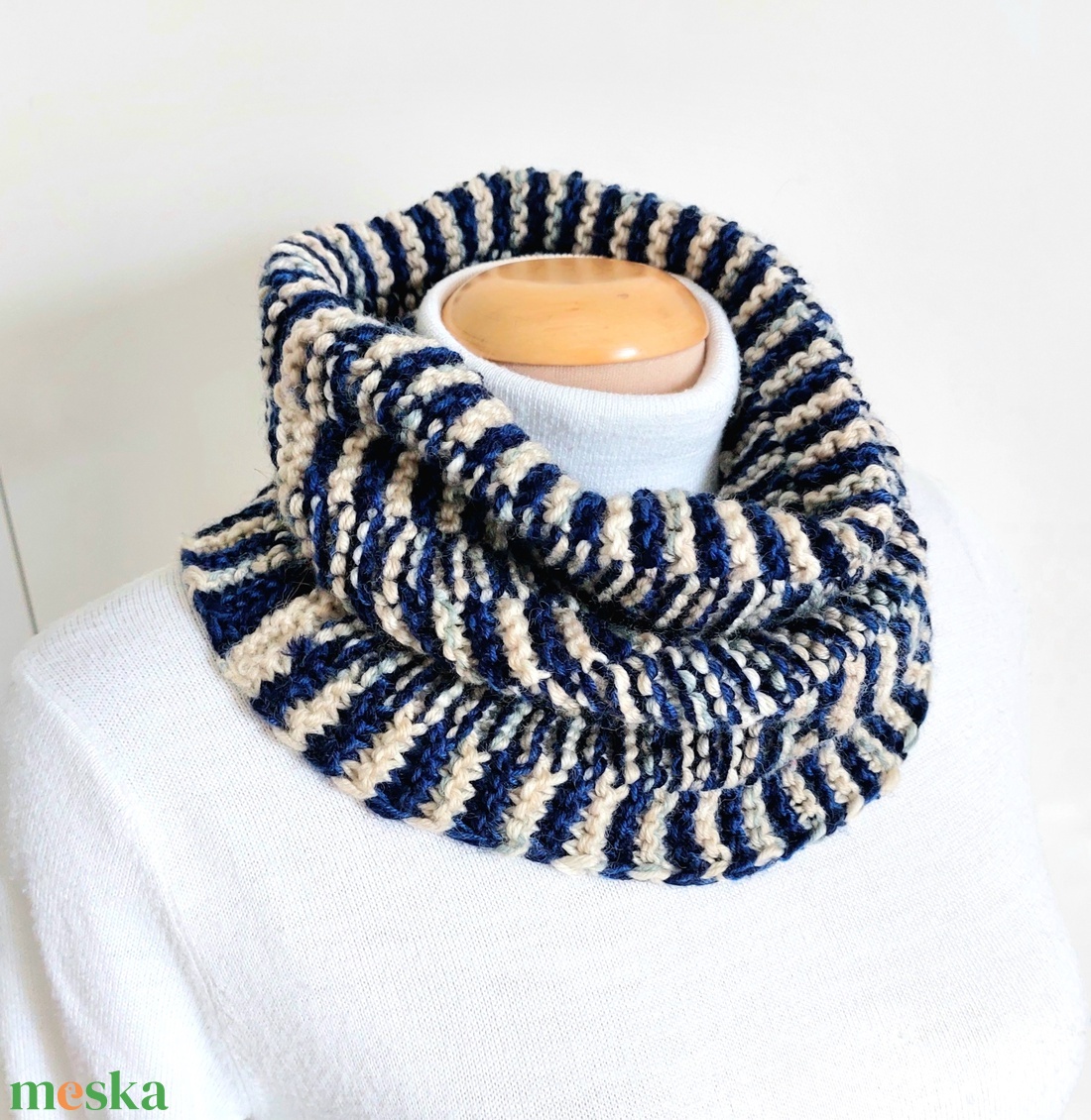 Vaj - kék kötött csősál, nyakmelegítő  - ruha & divat - sál, sapka, kendő - sál - Meska.hu