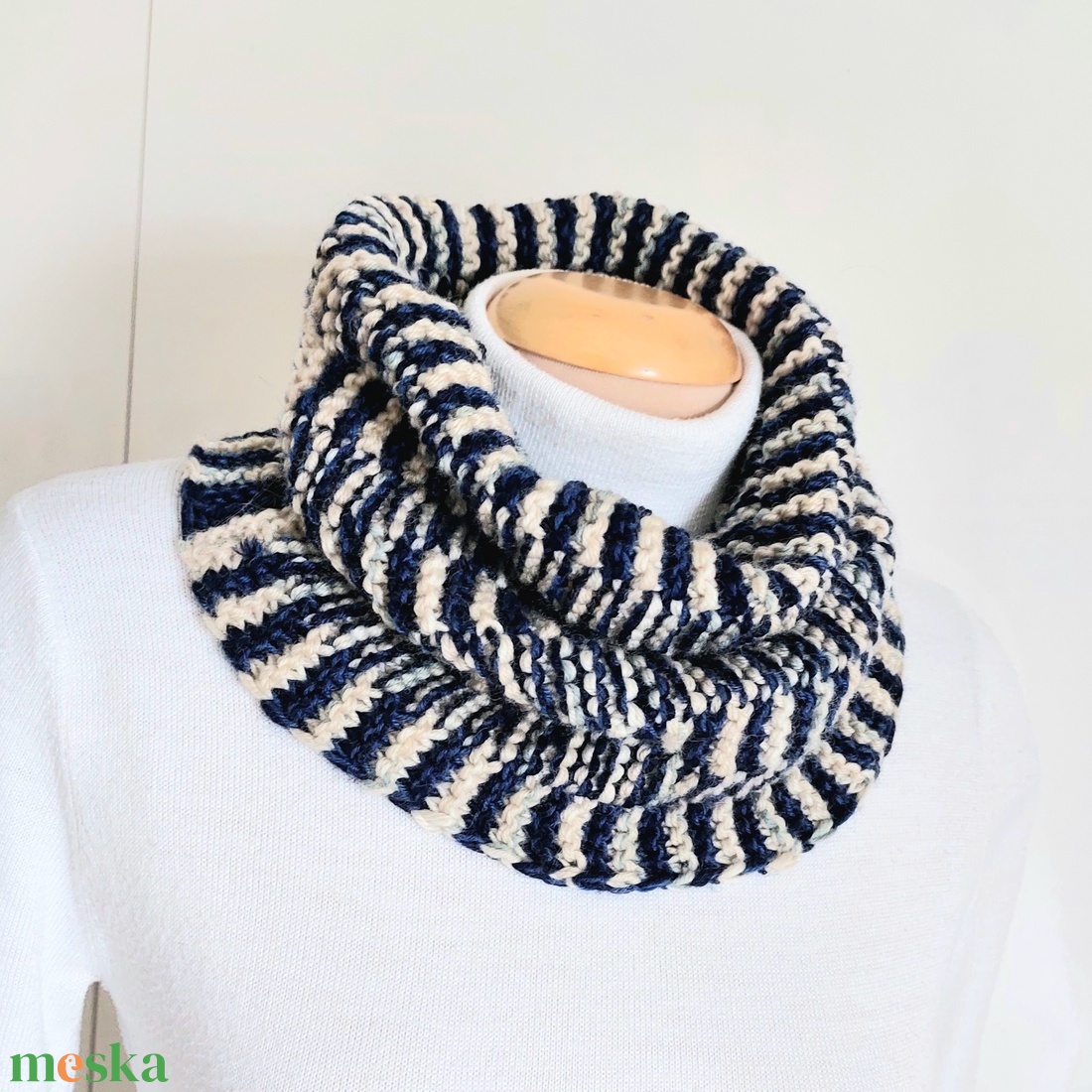 Vaj - kék kötött csősál, nyakmelegítő  - ruha & divat - sál, sapka, kendő - sál - Meska.hu
