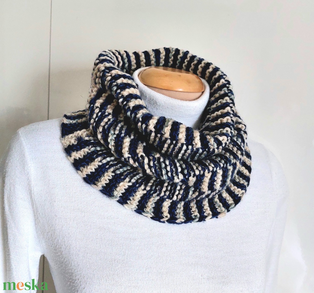 Vaj - kék kötött csősál, nyakmelegítő  - ruha & divat - sál, sapka, kendő - sál - Meska.hu