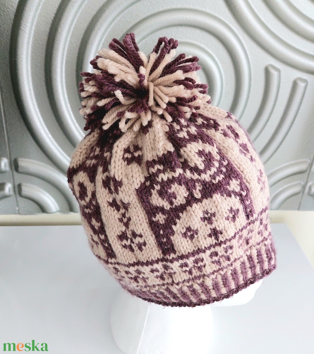 Kézzel kötött norvég mintás sapka  - ruha & divat - sál, sapka, kendő - sapka - Meska.hu