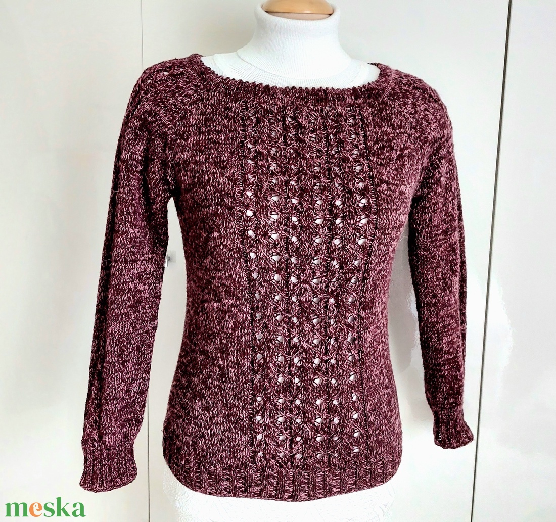  Mályva  kézzel kötöt pulcsi 38-40-es méret - ruha & divat - női ruha - pulóver - Meska.hu