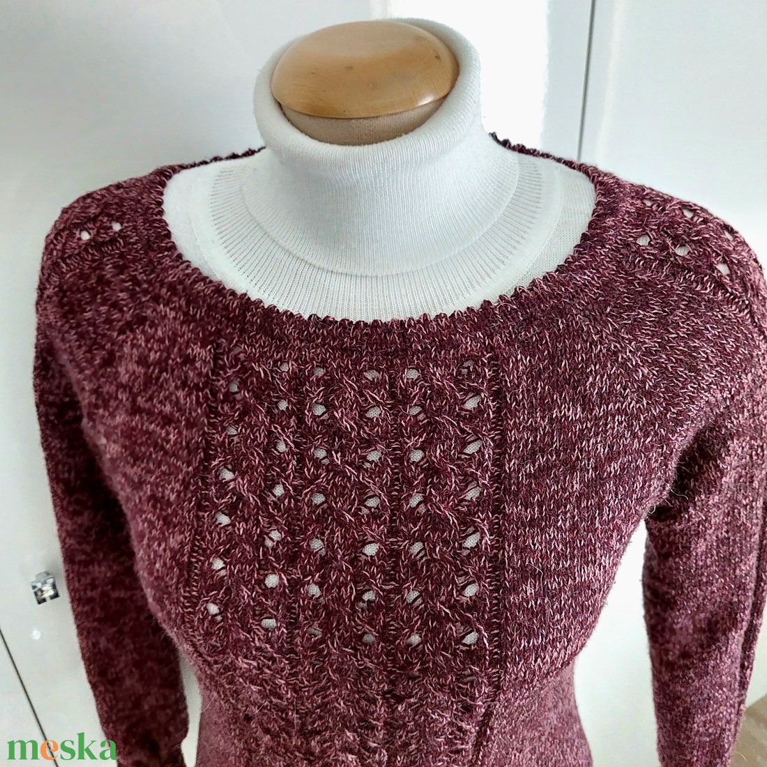  Mályva  kézzel kötöt pulcsi 38-40-es méret - ruha & divat - női ruha - pulóver - Meska.hu