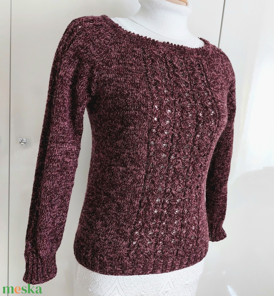  Mályva  kézzel kötöt pulcsi 38-40-es méret - ruha & divat - női ruha - pulóver - Meska.hu
