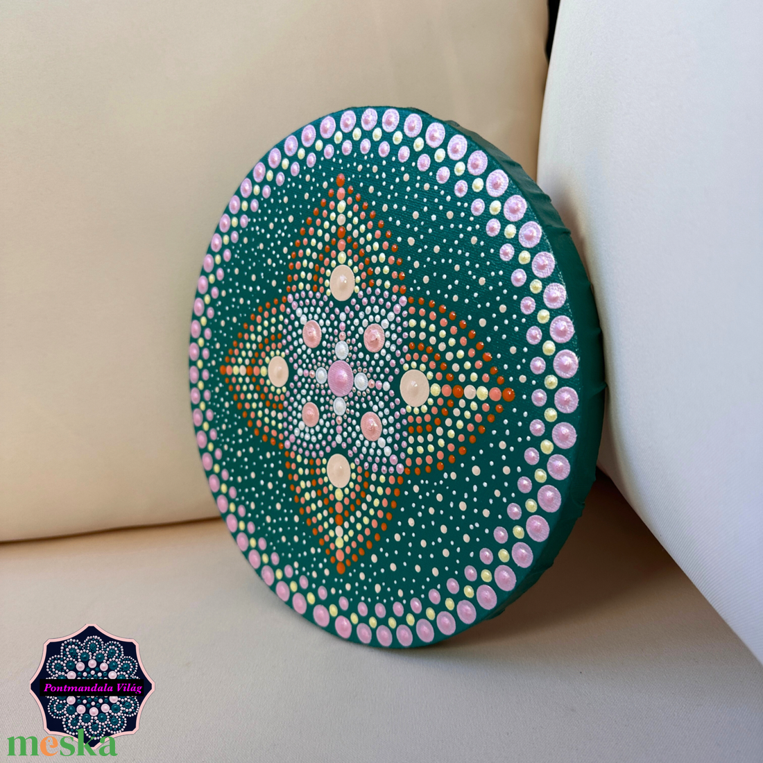 Kör alakú pontmandala festmény, 20 cm-es feszített vászon - művészet - festmény - akril - Meska.hu