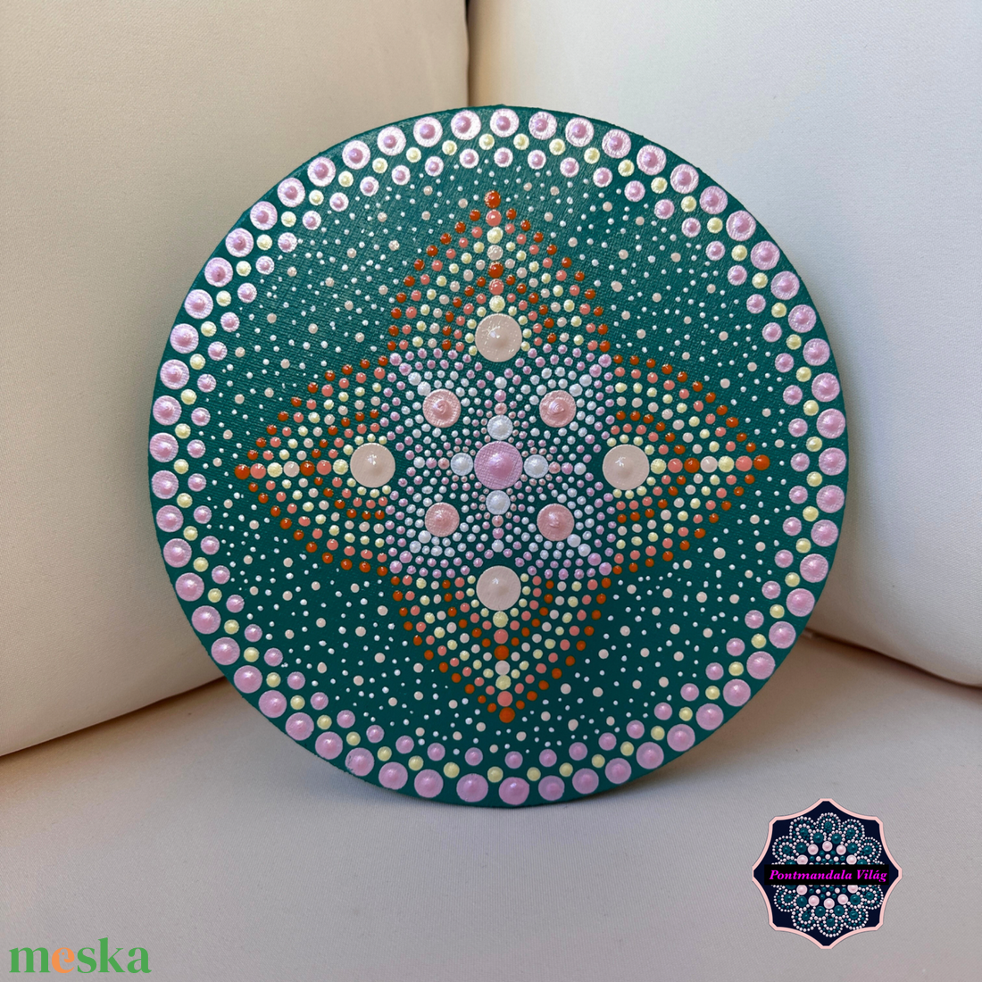 Kör alakú pontmandala festmény, 20 cm-es feszített vászon - művészet - festmény - akril - Meska.hu