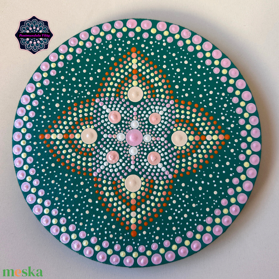 Kör alakú pontmandala festmény, 20 cm-es feszített vászon - művészet - festmény - akril - Meska.hu