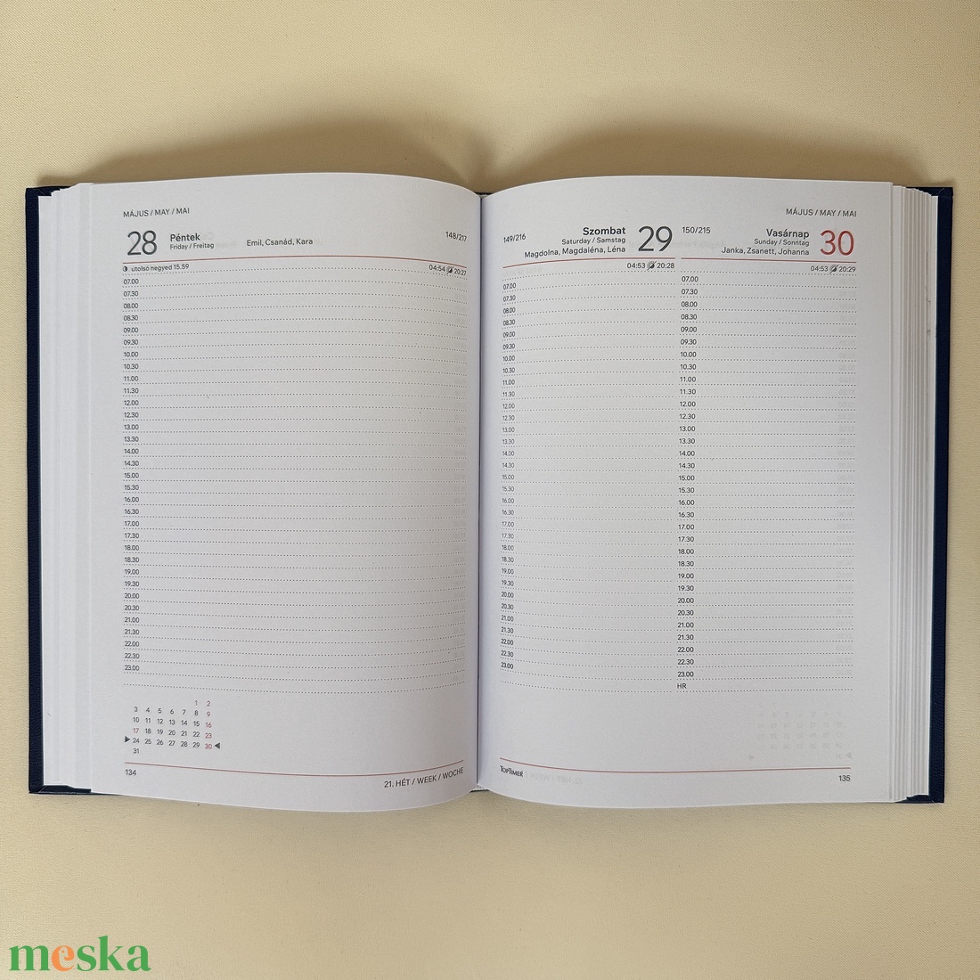 2027. évi sötétkék műbőr A/5 napi határidőnapló rózsaszín és ezüst színű pontmandalával 21x14,8 cm - otthon & életmód - papír, írószer - naptár & tervező - Meska.hu