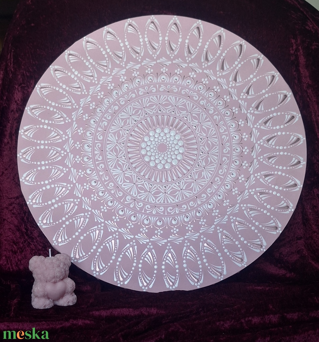 Rózsaszín álom mandala-egyedi kézzel festett kerek vászon kép 50cm - otthon & életmód - dekoráció - spiritualitás - mandala - Meska.hu