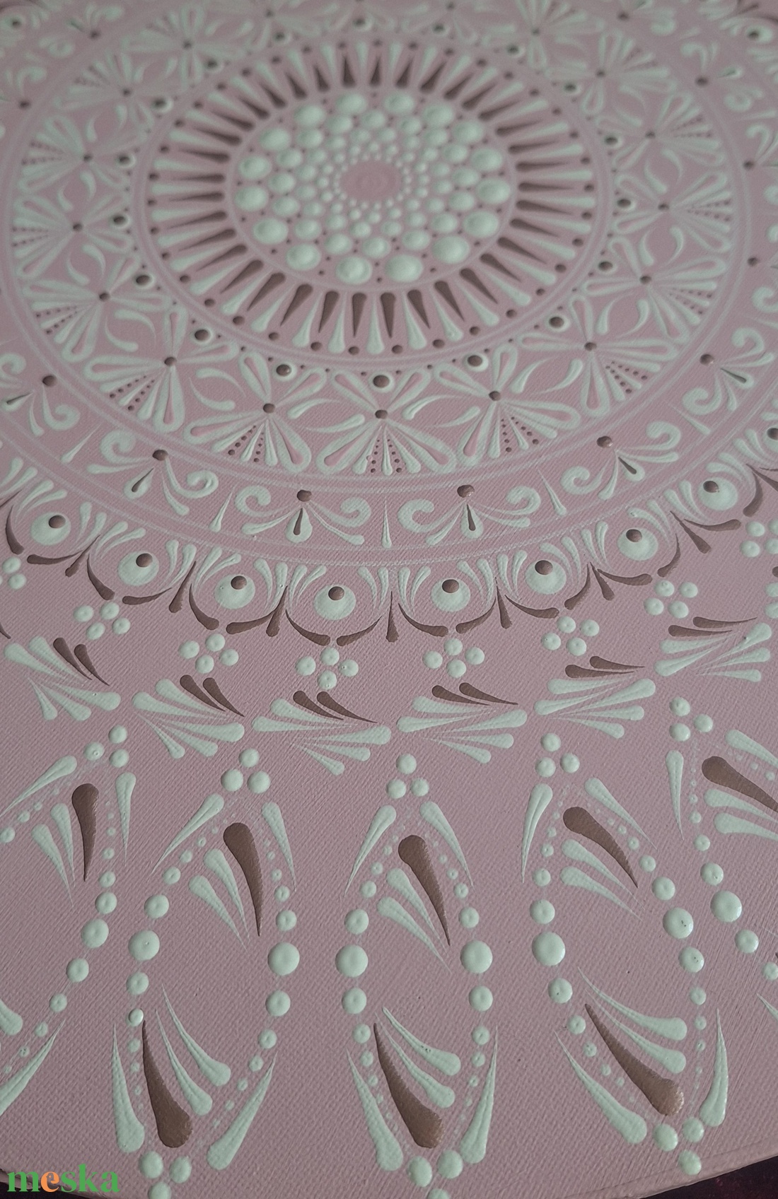 Rózsaszín álom mandala-egyedi kézzel festett kerek vászon kép 50cm - otthon & életmód - dekoráció - spiritualitás - mandala - Meska.hu