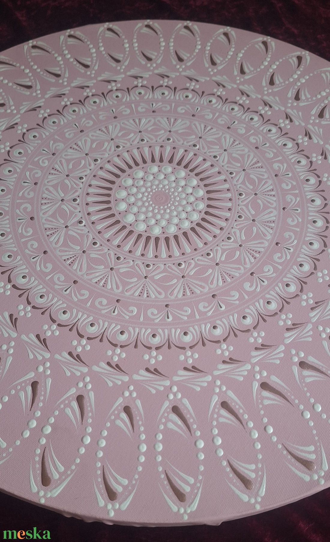 Rózsaszín álom mandala-egyedi kézzel festett kerek vászon kép 50cm - otthon & életmód - dekoráció - spiritualitás - mandala - Meska.hu