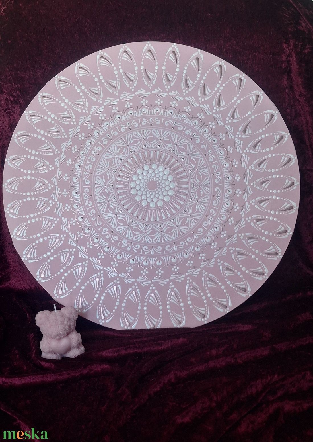 Rózsaszín álom mandala-egyedi kézzel festett kerek vászon kép 50cm - otthon & életmód - dekoráció - spiritualitás - mandala - Meska.hu