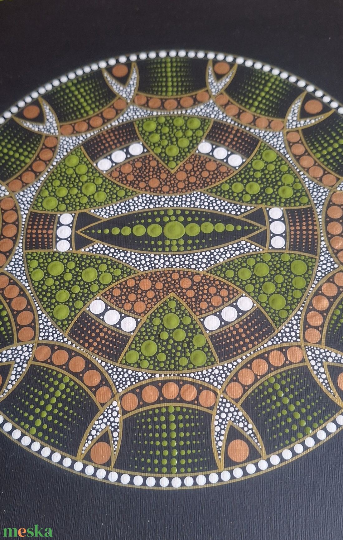 Zöld-arany mandala festmény 40x30cm - otthon & életmód - dekoráció - spiritualitás - mandala - Meska.hu
