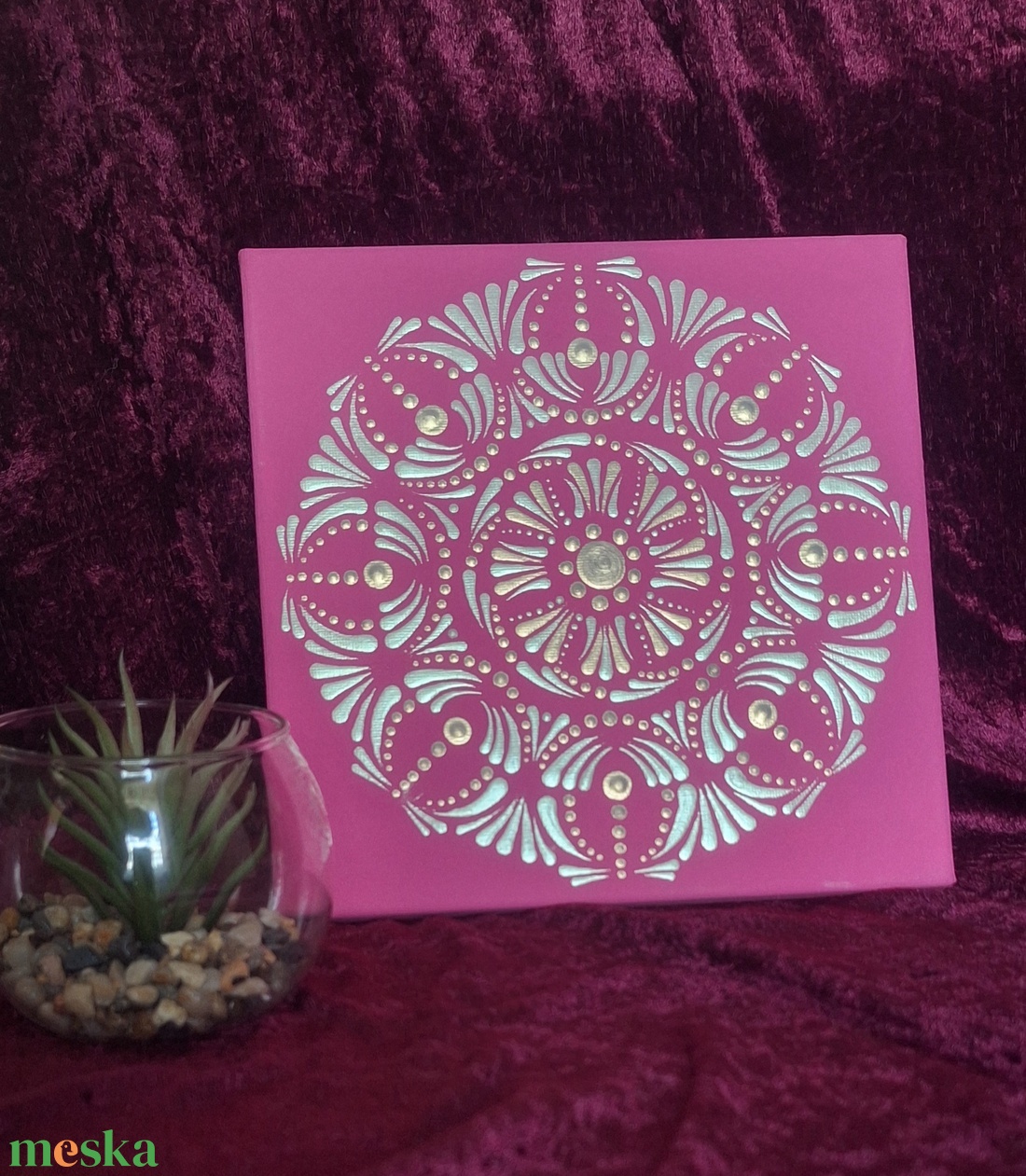 Magenta-Delux Selyem fényű pontozott mandala 20x20cm  - otthon & életmód - dekoráció - spiritualitás - mandala - Meska.hu