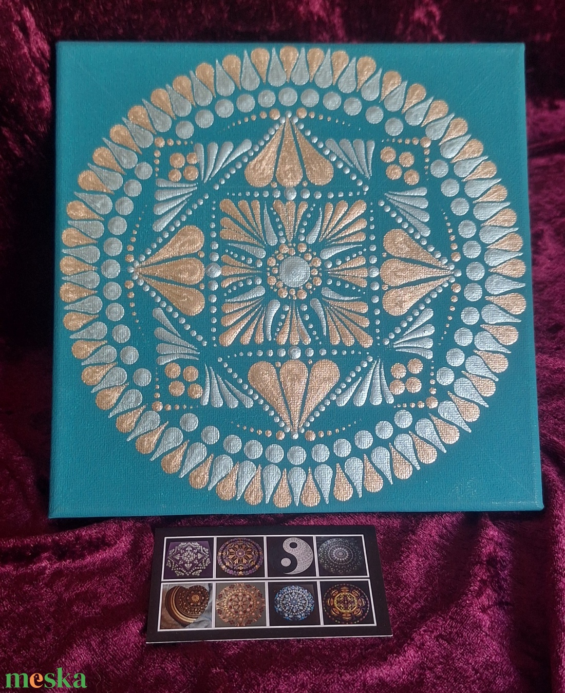 Türkiz Delux-Selyemfényű mandala 20x20cm  - otthon & életmód - dekoráció - spiritualitás - mandala - Meska.hu