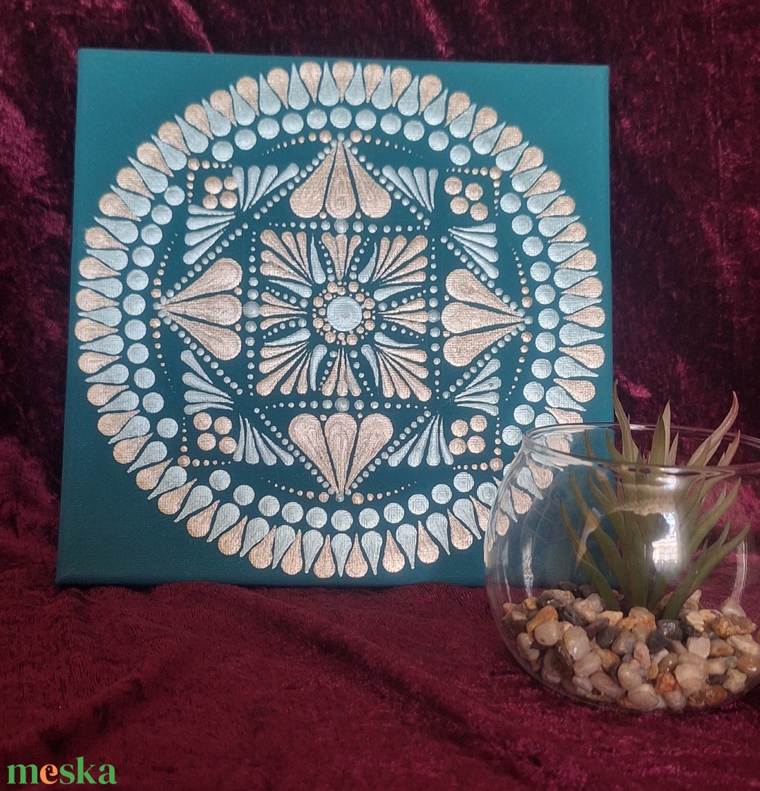 Türkiz Delux-Selyemfényű mandala 20x20cm  - otthon & életmód - dekoráció - spiritualitás - mandala - Meska.hu