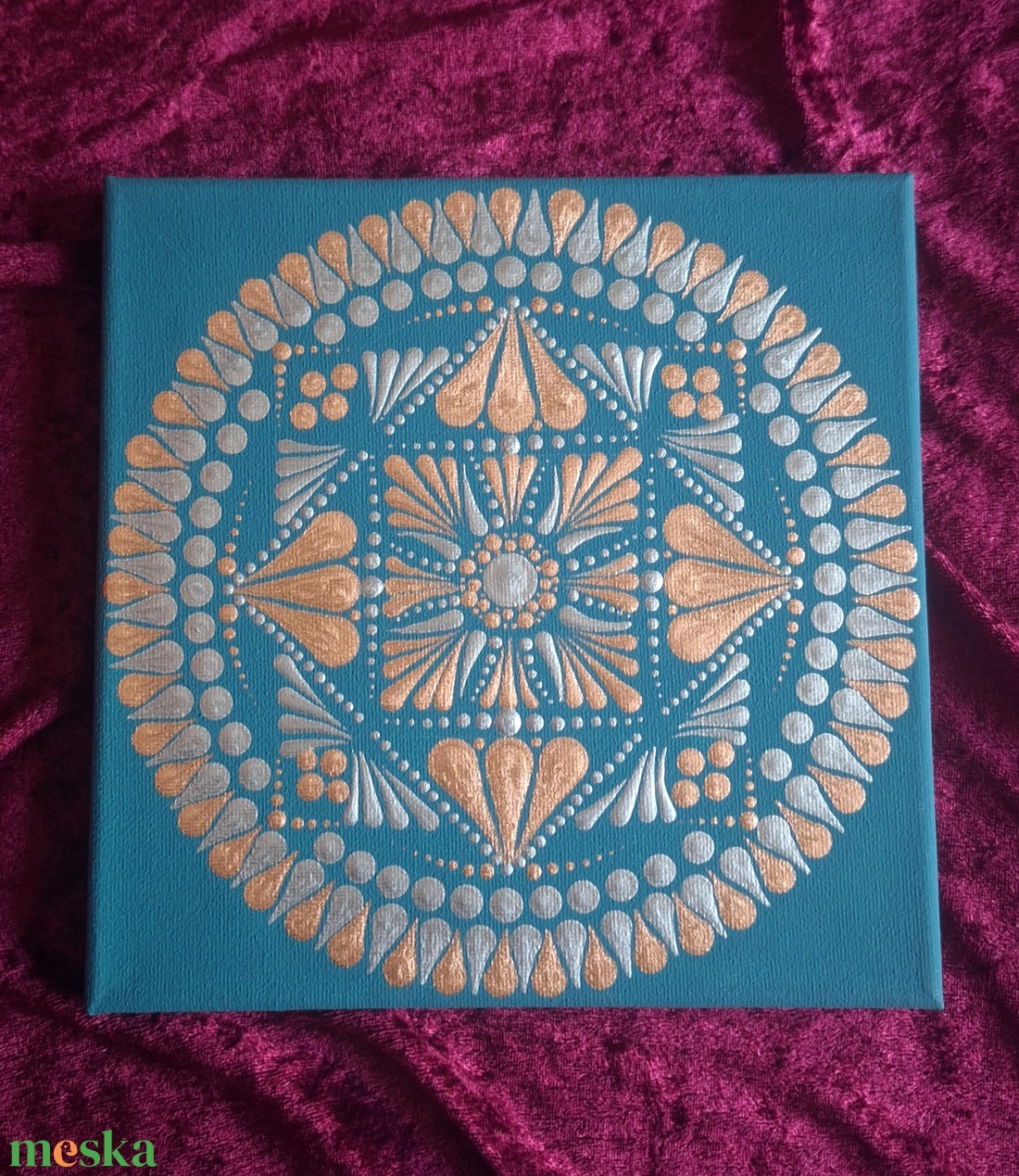 Türkiz Delux-Selyemfényű mandala 20x20cm  - otthon & életmód - dekoráció - spiritualitás - mandala - Meska.hu