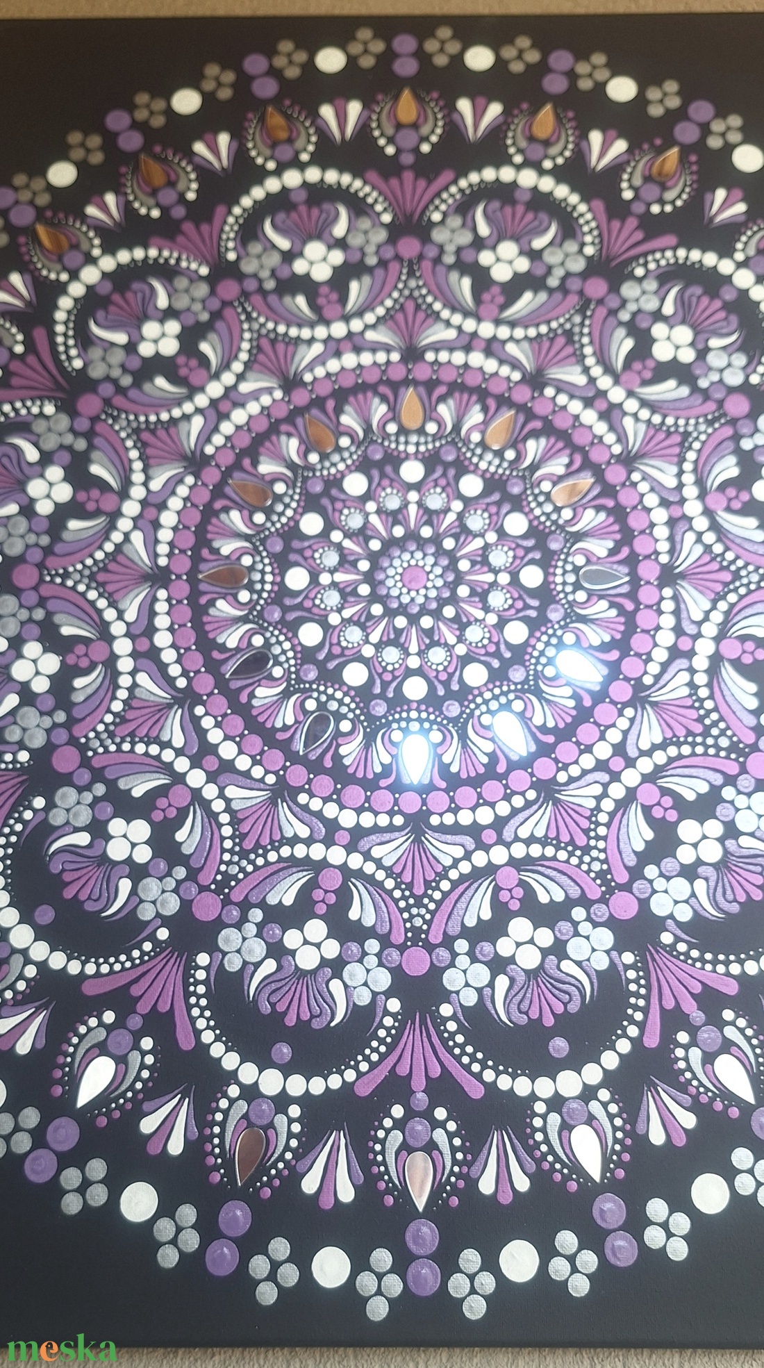 [AKCIÓ] Korona Chakra Mandala- tükörmozaikos pontozott festmény  70x50 cm - otthon & életmód - dekoráció - spiritualitás - mandala - Meska.hu