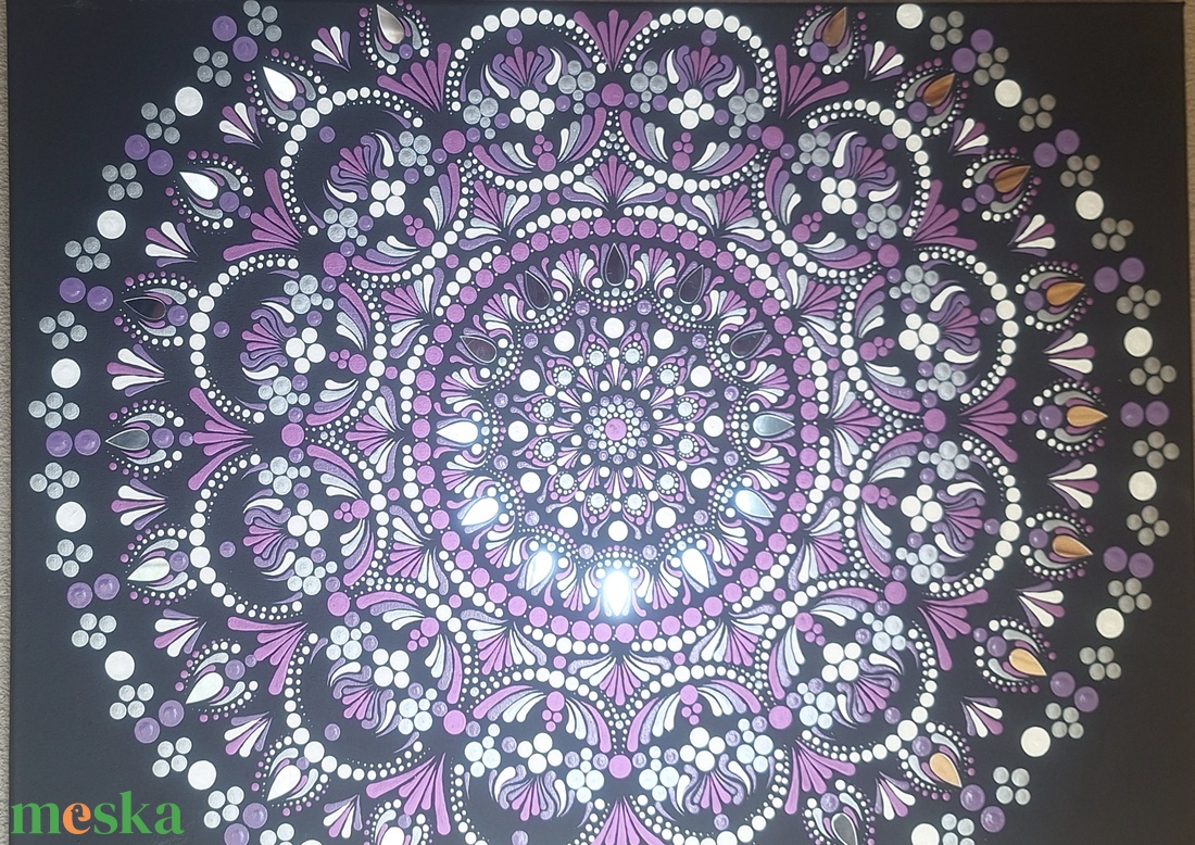 [AKCIÓ] Korona Chakra Mandala- tükörmozaikos pontozott festmény  70x50 cm - otthon & életmód - dekoráció - spiritualitás - mandala - Meska.hu
