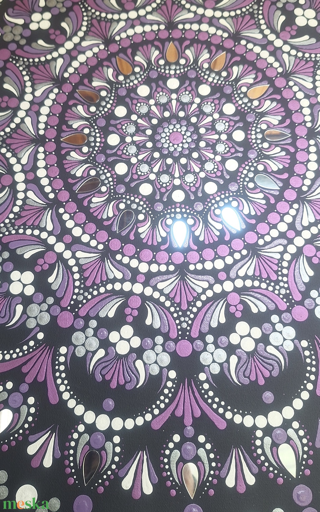 [AKCIÓ] Korona Chakra Mandala- tükörmozaikos pontozott festmény  70x50 cm - otthon & életmód - dekoráció - spiritualitás - mandala - Meska.hu