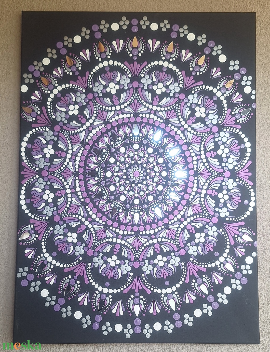 [AKCIÓ] Korona Chakra Mandala- tükörmozaikos pontozott festmény  70x50 cm - otthon & életmód - dekoráció - spiritualitás - mandala - Meska.hu