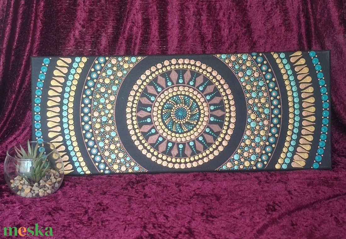 Pontozott mandala-Türkiz és Bronz harmónia ( 20x50cm) - otthon & életmód - dekoráció - spiritualitás - mandala - Meska.hu