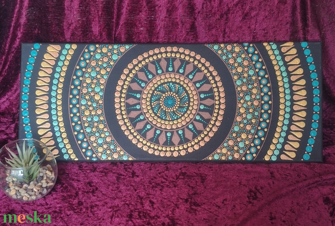 Pontozott mandala-Türkiz és Bronz harmónia ( 20x50cm) - otthon & életmód - dekoráció - spiritualitás - mandala - Meska.hu