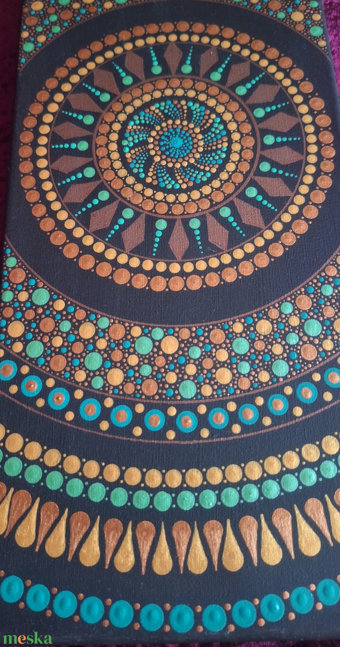 Pontozott mandala-Türkiz és Bronz harmónia ( 20x50cm) - otthon & életmód - dekoráció - spiritualitás - mandala - Meska.hu
