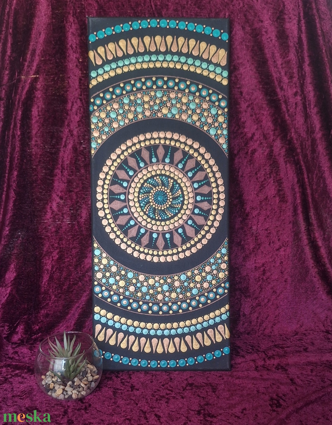 Pontozott mandala-Türkiz és Bronz harmónia ( 20x50cm) - otthon & életmód - dekoráció - spiritualitás - mandala - Meska.hu