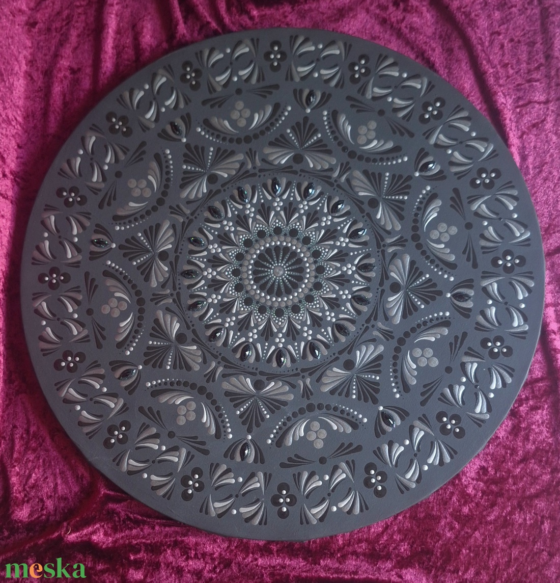 Éjféli Harmónia-kézzel pontozott mandala festmény 50cm - otthon & életmód - dekoráció - spiritualitás - mandala - Meska.hu