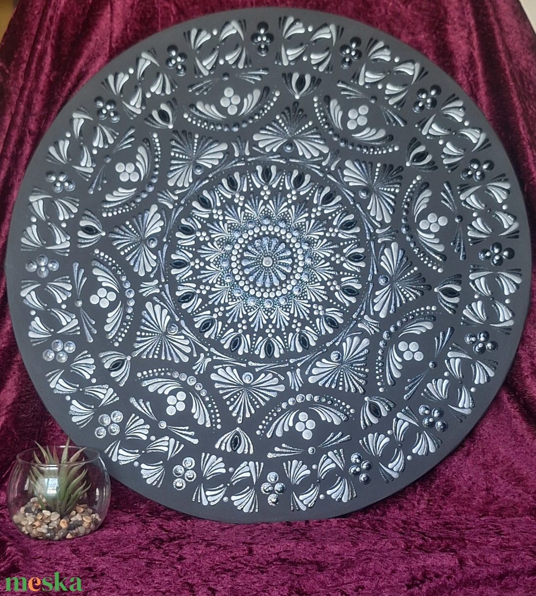 Éjféli Harmónia-kézzel pontozott mandala festmény 50cm - otthon & életmód - dekoráció - spiritualitás - mandala - Meska.hu