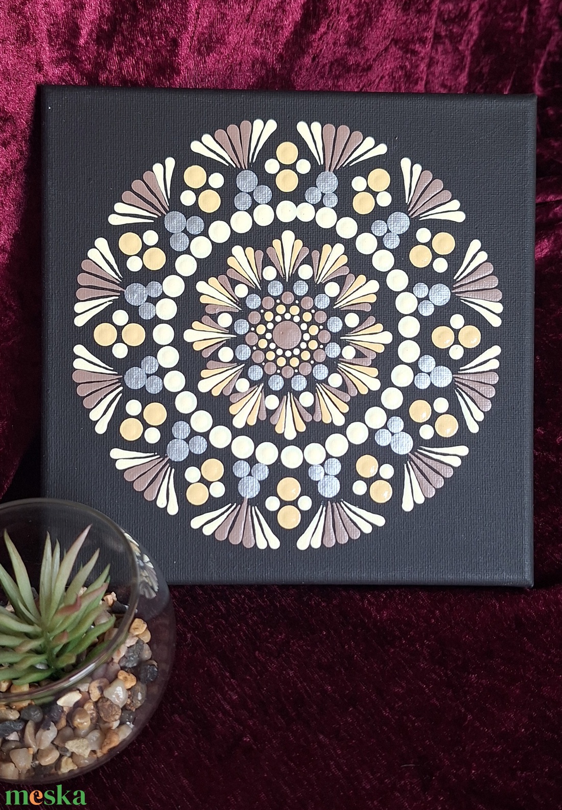 Lágy harmónia-kézzel pontozott egyedi mandala vászonkép 20x20cm  - otthon & életmód - dekoráció - spiritualitás - mandala - Meska.hu